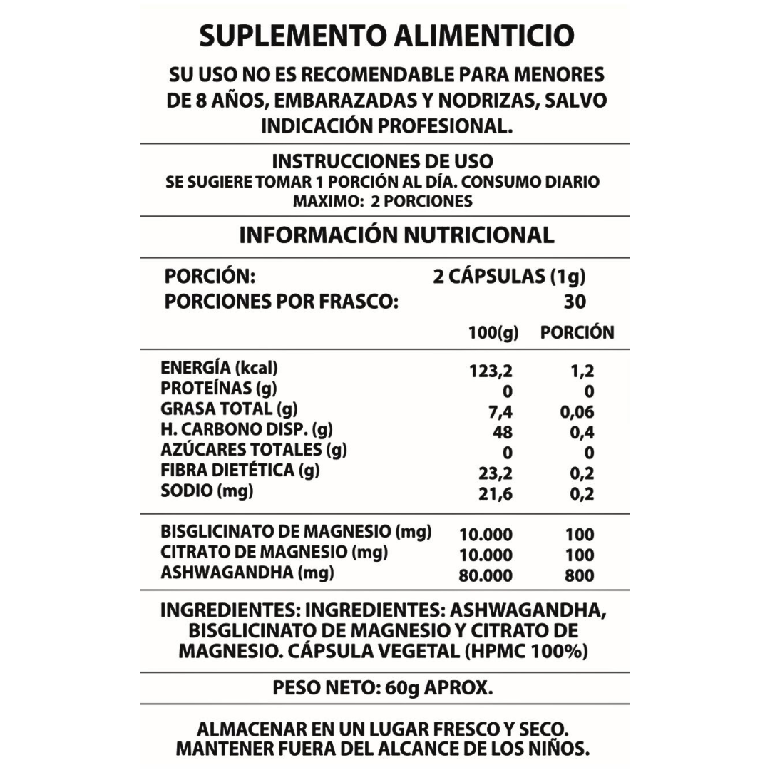 Ashwagandha + Magnesio 1000mg, 60 Caps. Original